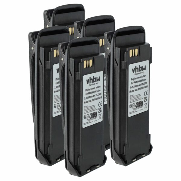 Pack de 5 Baterias vhbw para Motorola NNTN4066, PMNN4065, NNTN4077, NNTN4103 - 1800 mAh 7.4V Li-Ion com Clip