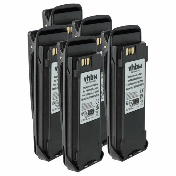 Pack de 5 Baterias vhbw para Motorola NNTN4066, PMNN4065, NNTN4077, NNTN4103 - 1800 mAh 7.4V Li-Ion com Clip