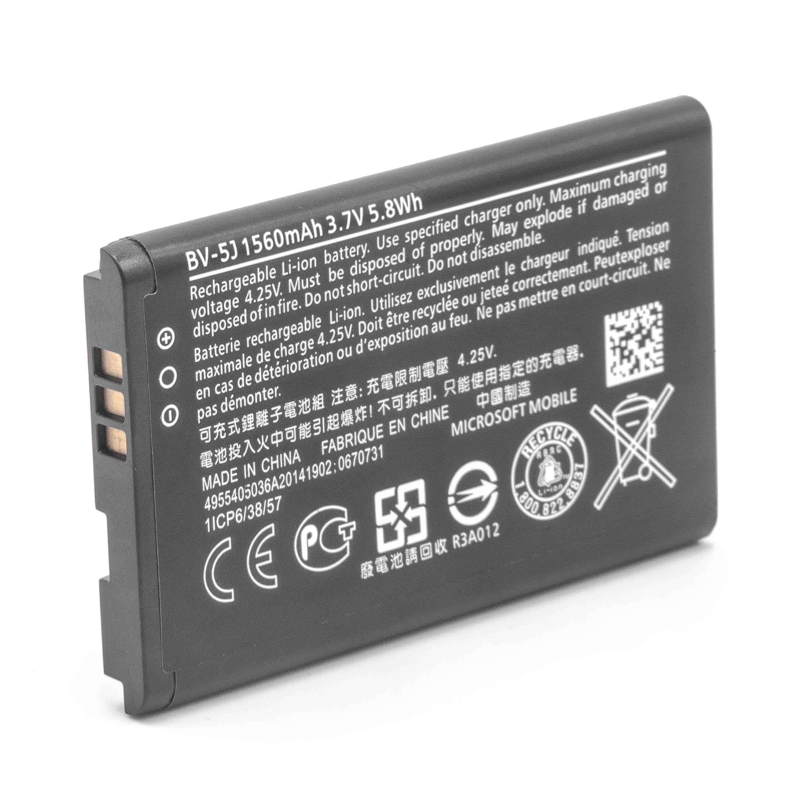 Bateria para Telemóvel vhbw substitui Microsoft / Nokia BV-5J - 1550 mAh 3.7 V Li-Ion
