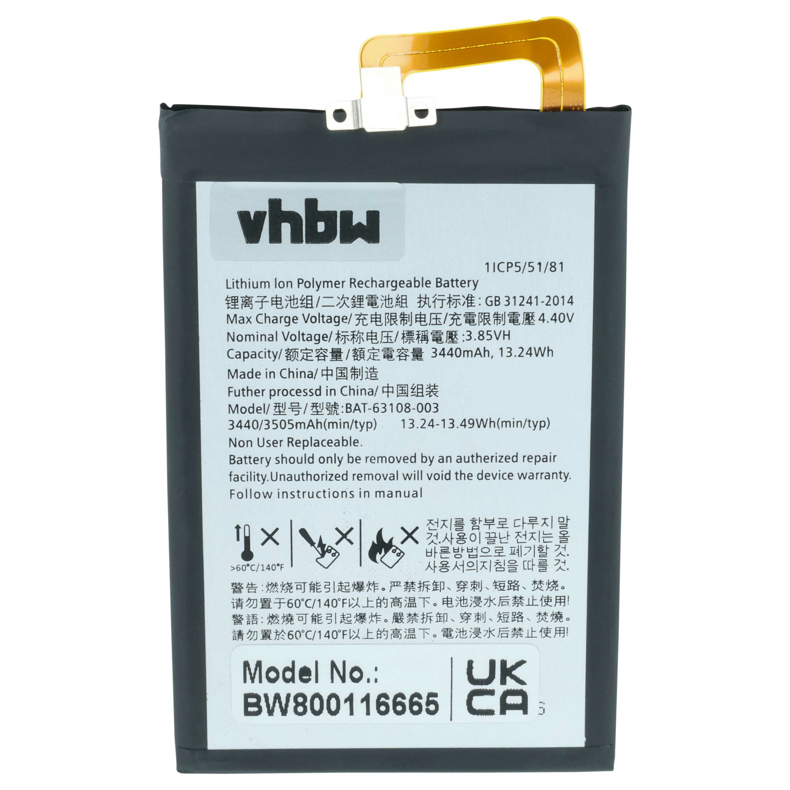 Bateria vhbw para telemóvel substitui BlackBerry BAT63108-003 3400 mAh 3.85 V - Image 3