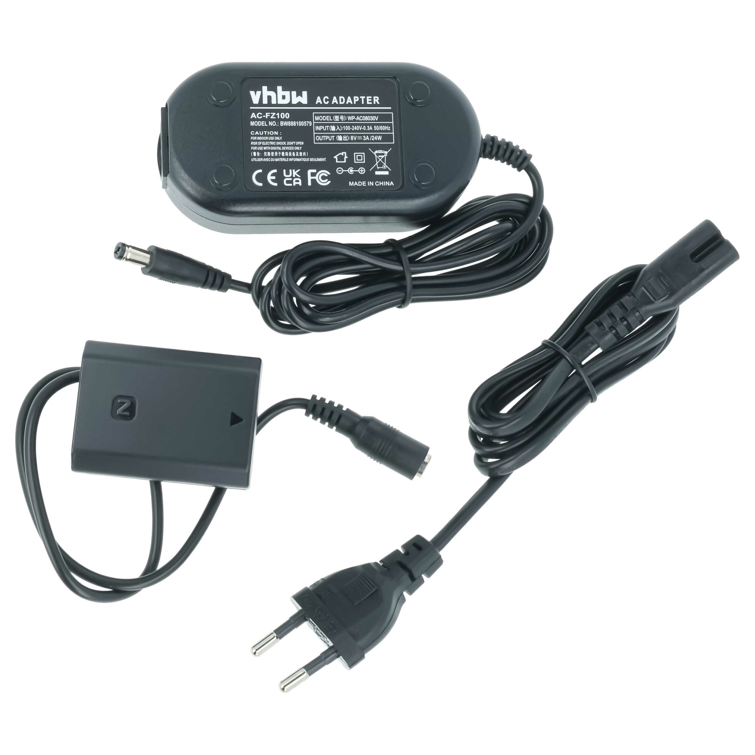 Carregador e Adaptador de Corrente vhbw para Câmara Sony (Substitui AC-FZ100) + Acoplador CC - 2.85 m, 8 V 3.0 A - Image 2