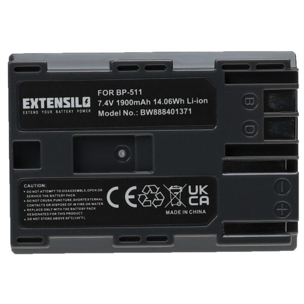 Bateria compatível Canon BP-535, BP-512, BP-511A, BP-522, BP-514, BP-511, BP-508 - EXTENSILO 1900mAh 7.4V Li-Ion