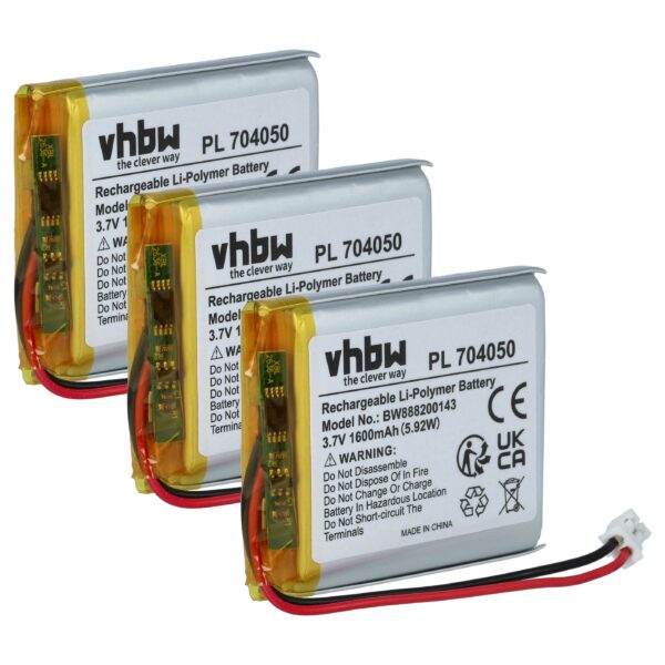 3x Bateria substitui Fatboy PN704050 - 1600 mAh 3.7 V Li-polímero