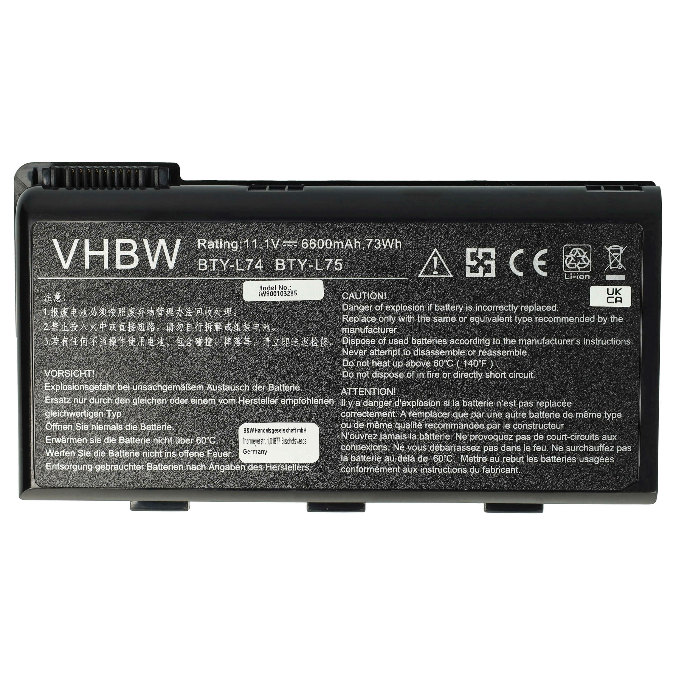 Bateria vhbw para MSI 91NMS17LF6SU1, 957-173XXP-101, 91NMS17LD4SU1 - 6600 mAh 11.1 V Li-Ion - Image 3