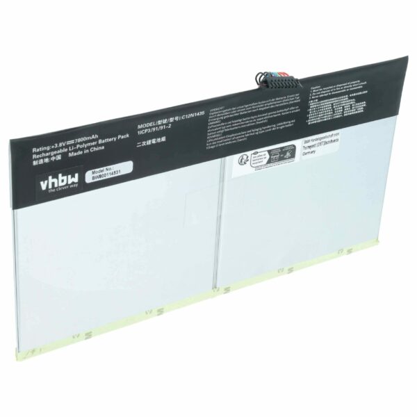 Bateria vhbw para Tablet Asus C12-N1435 - 7800 mAh 3.8 V Li-polymer