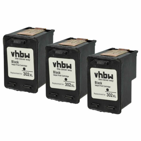 Pack de 3 Cartuchos de Tinta vhbw Compatível com HP 302 XL - Preto, Recarregado 15 ml