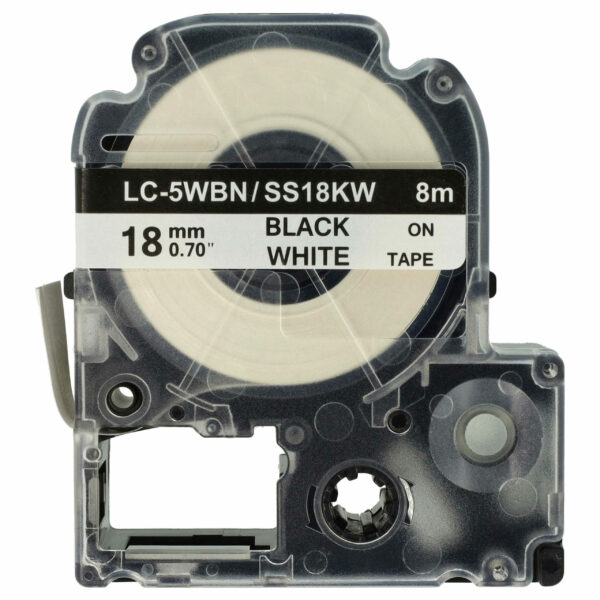 Fita de Etiquetas vhbw 18 mm Preta sobre Branco - Compatível com Epson LC-5WBN e KingJim SS18KW