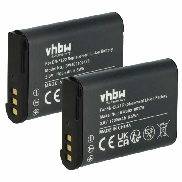 2x Bateria compatível com Nikon EN-EL23 - 1700mAh, 3.8V, Li-Ion vhbw