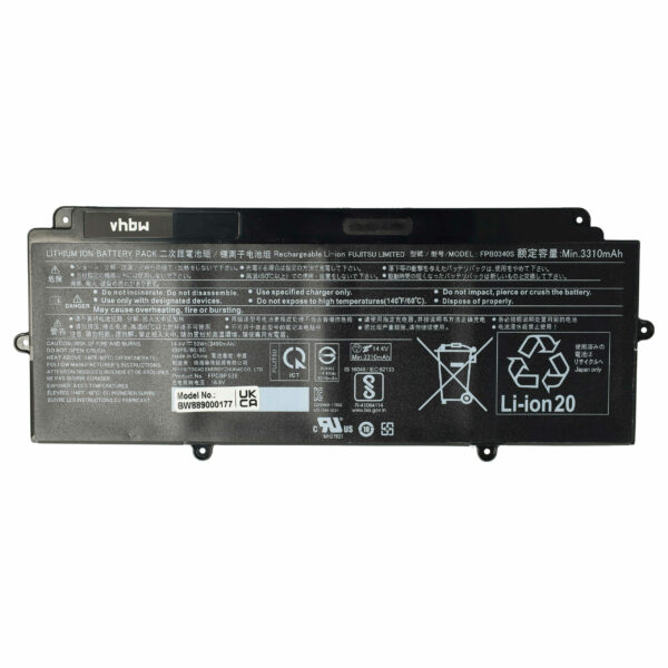 Bateria vhbw para Fujitsu FPB0340S, FPCBP536 - 3490 mAh 14.4 V Li-Ion