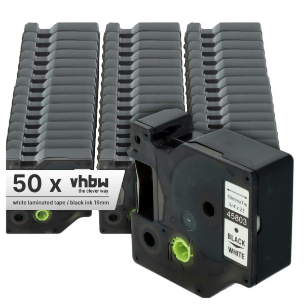 Fita de Etiquetas 50x Compatível Dymo 45803, D1, S0720830 - 19 mm Preto sobre Branco