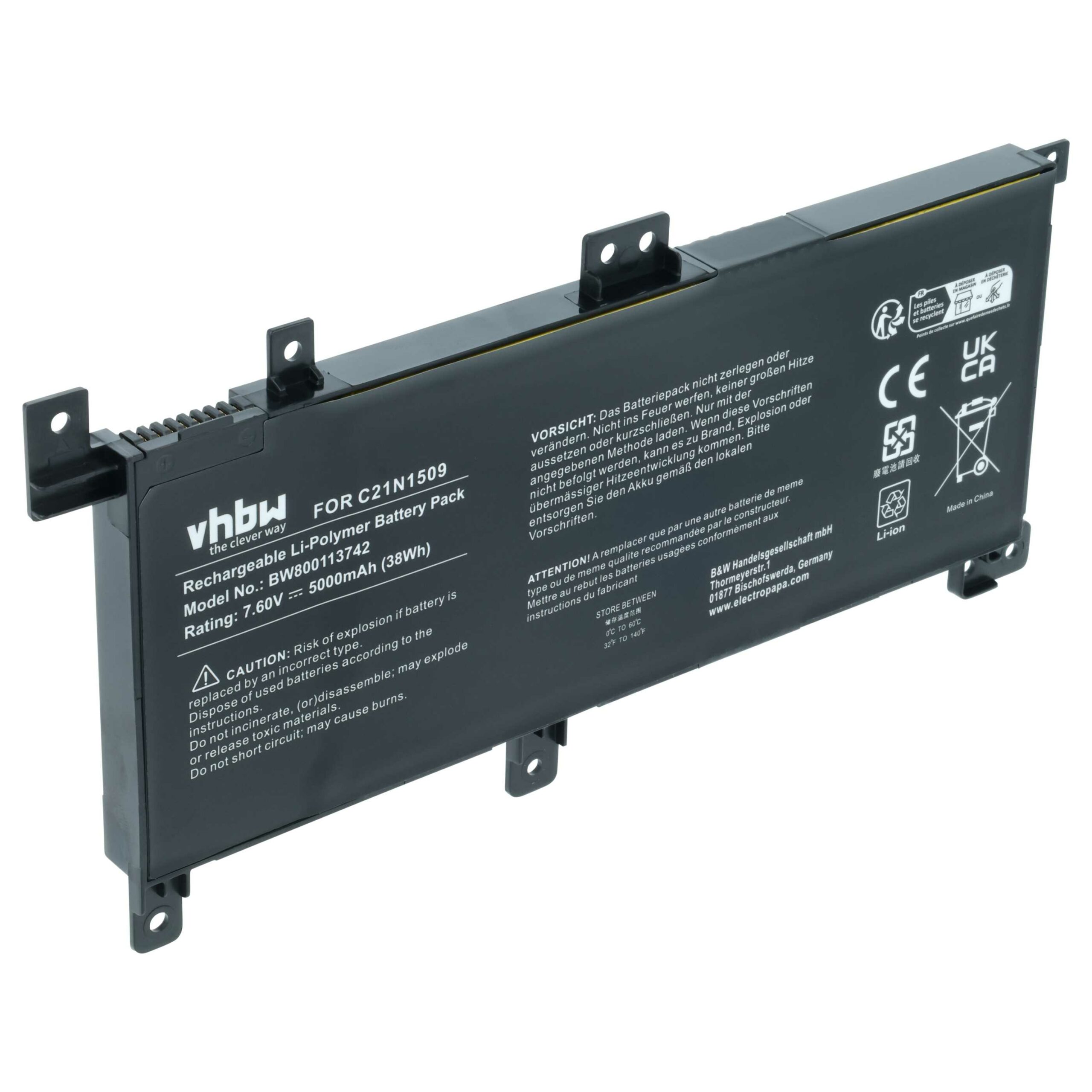 Bateria para Portátil vhbw para Asus C21N1509 (5000 mAh, 7.6 V)
