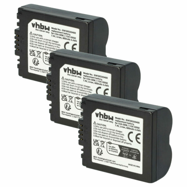 3 Baterias vhbw compatíveis com Leica BP-DC5 - 600mAh, 7.2V, Li-Ion