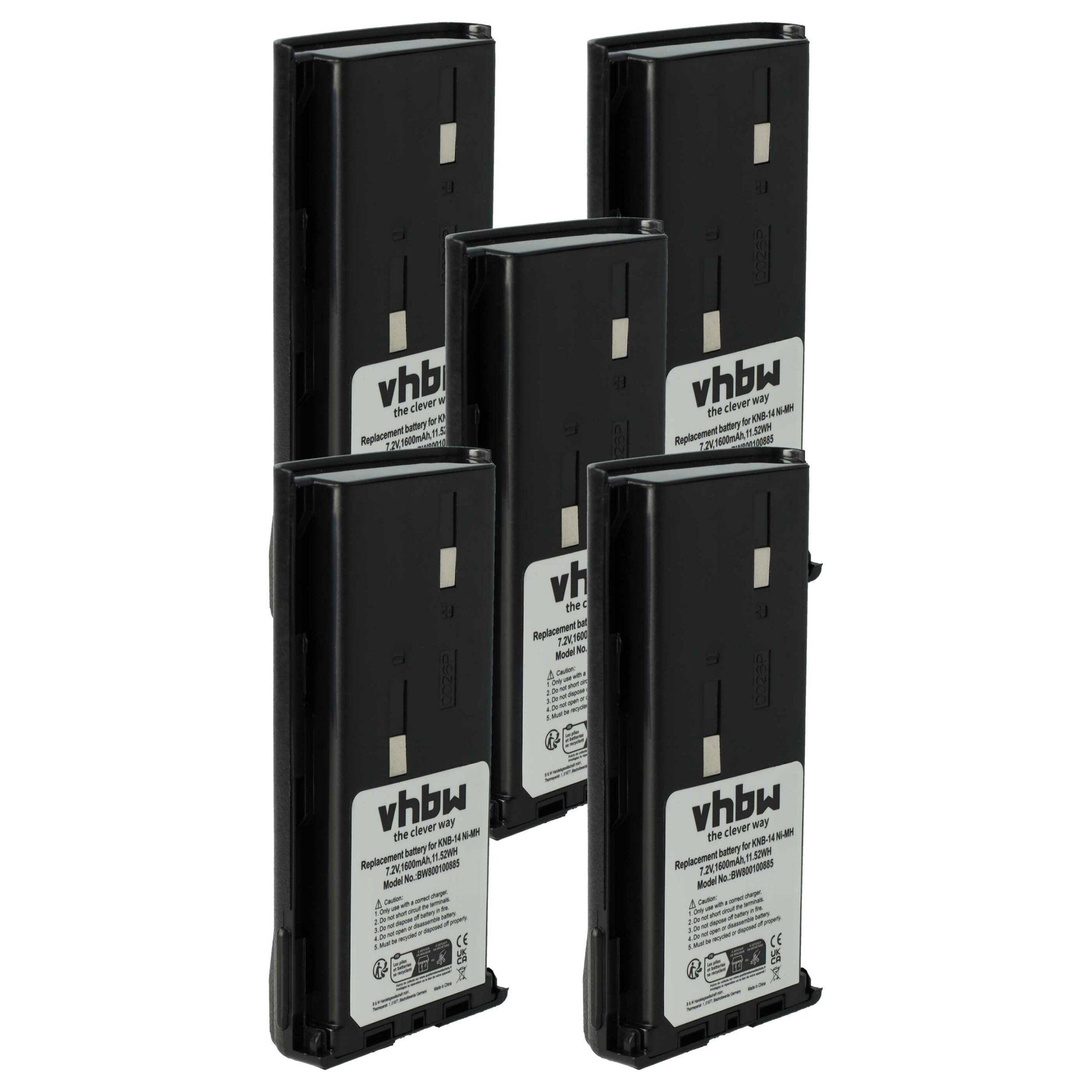 Bateria vhbw 5x para Rádio Kenwood/Bidatong BD-15-L - 1600 mAh 7.2V NiMH