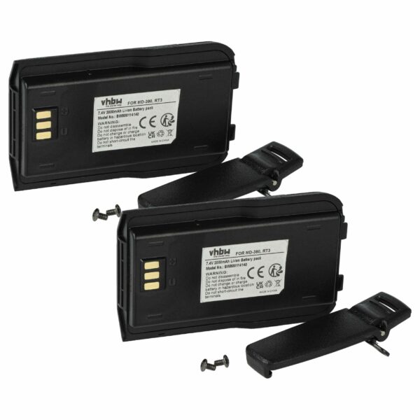 Bateria 2x vhbw RT3 2000 mAh 7.4 V Li-Ion com Clip de Cintura para Rádios Retevis/TYT/Tytera