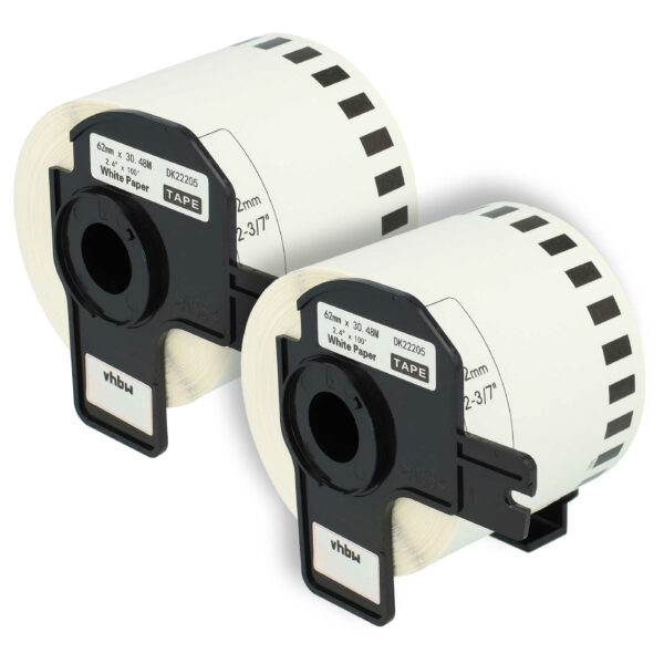 2x Rolo de Etiquetas Compatível com Brother DK-22205 - 62 mm x 30,48 m + Suporte