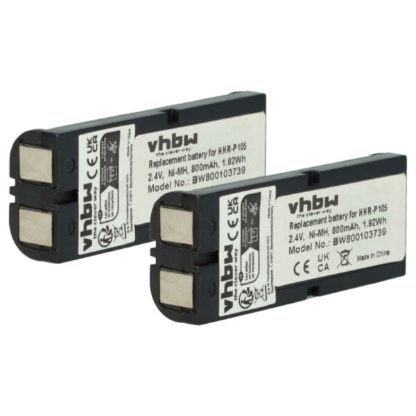 2x Bateria vhbw para telefone fixo Philips / Panasonic / Toshiba 800 mAh 2.4 V NiMH