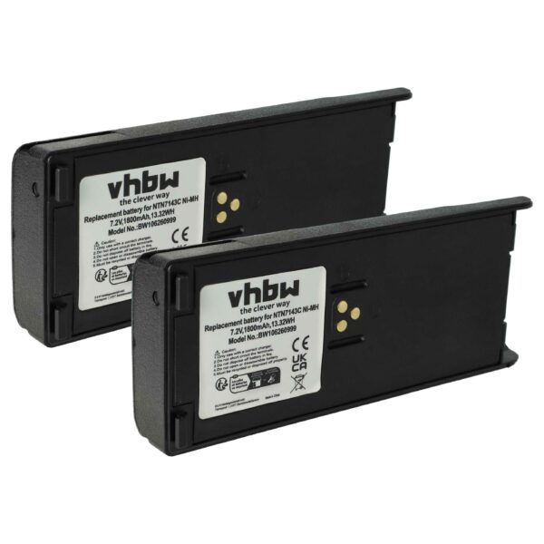 2x Bateria para Rádio Motorola NTN7143B, NTN7143C, NTN7143A, NTN7143 - 1800 mAh 7.5 V NiMH + Clipe de Cinto vhbw