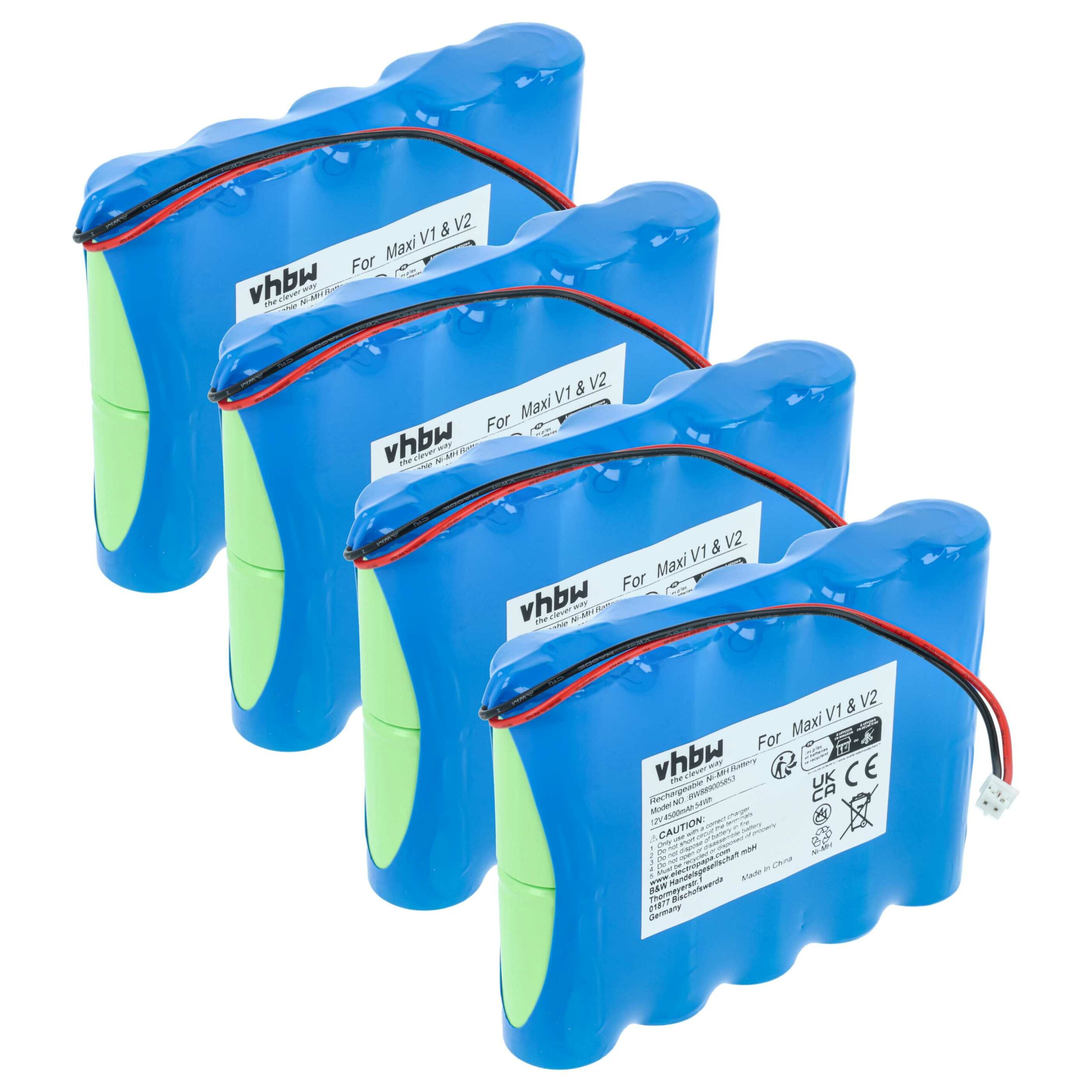 Bateria NiMH 12V 4.5Ah para Luminária ApeLight Maxi - Conjunto de 4 Unidades vhbw