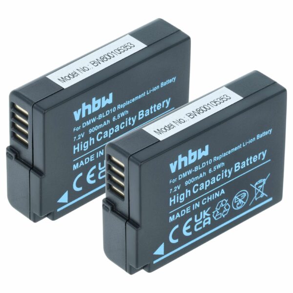 2x Baterias vhbw para Panasonic Lumix DMC-G3, GF2, GX1 (900mAh, 7.2V, Li-Ion)