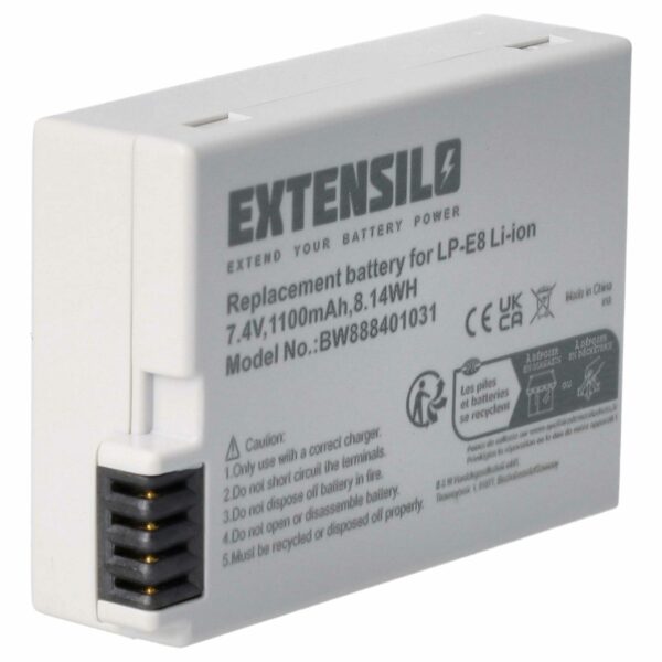 Bateria EXTENSILO para Canon LP-E8 - 1100mAh, 7.4V, Li-Ion