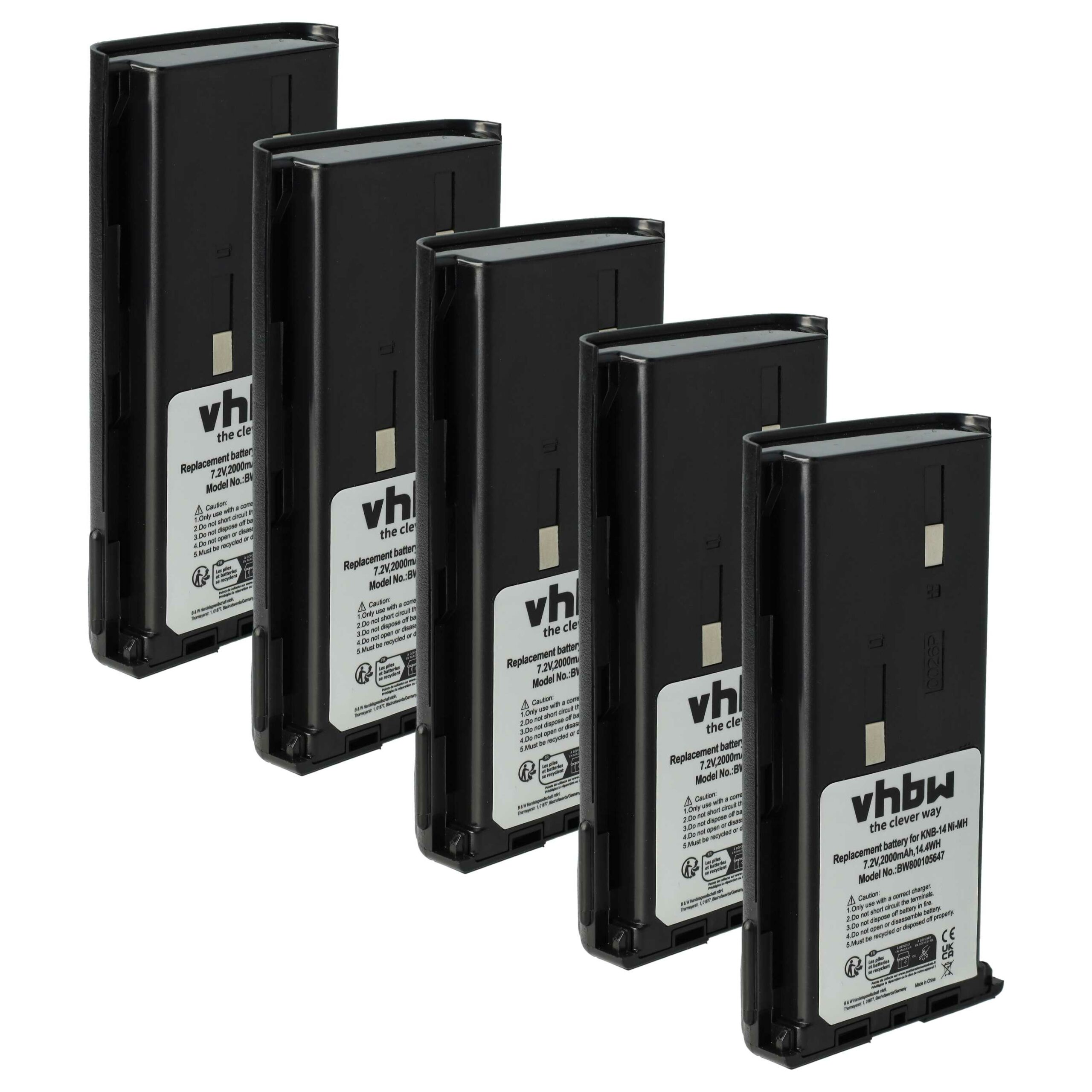 Bateria vhbw 5x para Rádio Kenwood/Bidatong BD-15-L - 2000 mAh 7.2 V NiMH