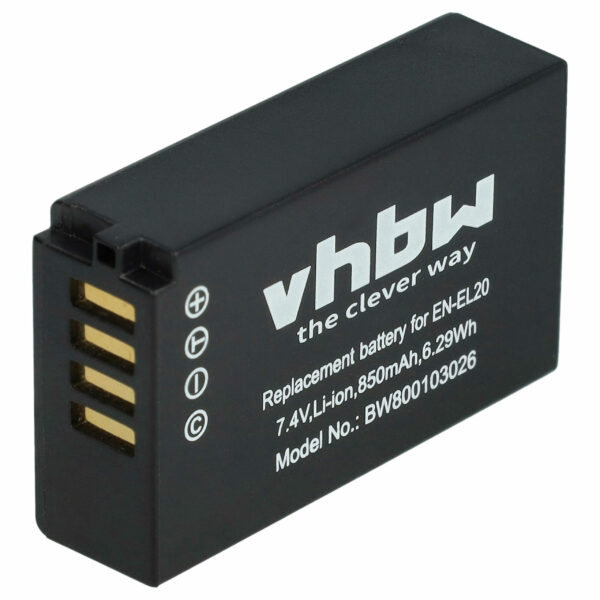 Bateria vhbw compatível com Nikon EN-EL20a, EN-EL20 - 850mAh, 7.4V, Li-Ion