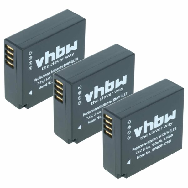 3x Bateria vhbw compatível Leica BP-DC15 - 750mAh, 7.2V, Li-Ion