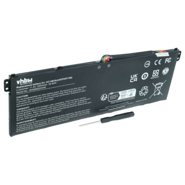 Bateria para Portátil vhbw Compatível com Acer AC14B13J, 4ICP5/57/80, AC14B18J - 3500 mAh 11.4 V Li-polymer