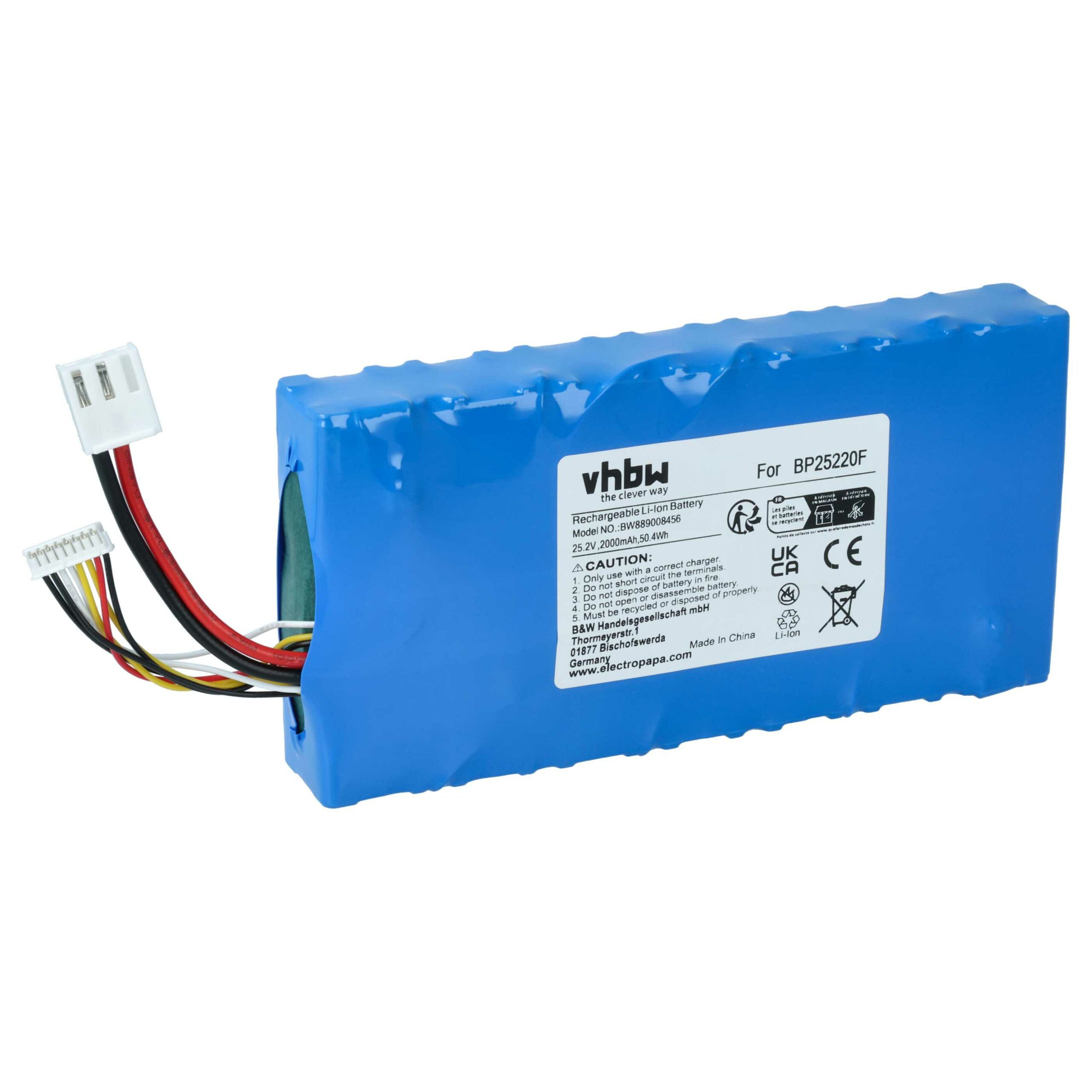 Bateria vhbw 25.2V 2000mAh Li-Ion para Grundig, Eureka, Beko, Midea e similares