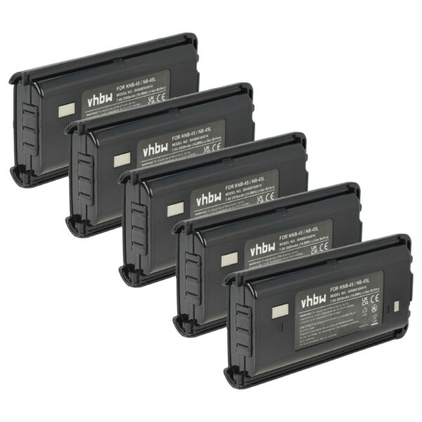 Bateria vhbw 5x para Kenwood KNB-45 / KNB-45L / KNB-45Li - 2000 mAh 7.4V Li-Ion