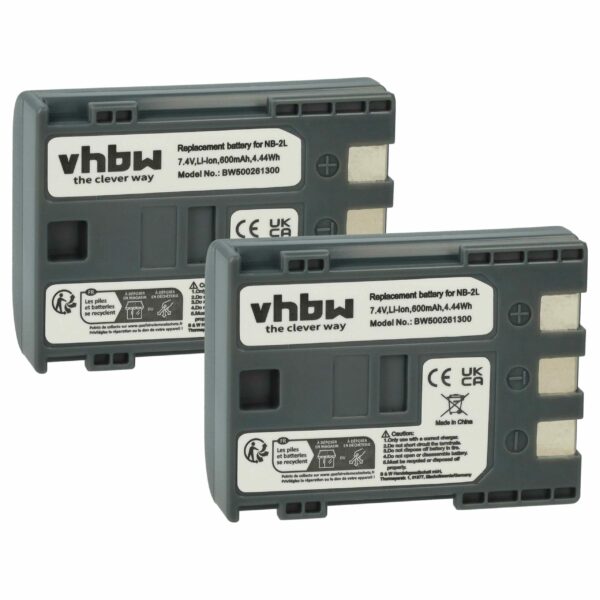 Bateria vhbw 2x para Câmara Canon - Substitui NB-2LH, NB-2L - 600 mAh 7.2 V Li-Ion