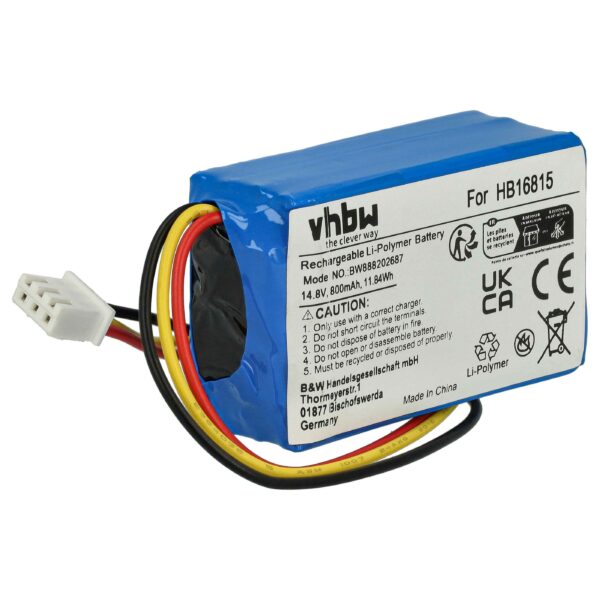 Bateria vhbw compatível com Hobot 800mAh, 14.8V, Li-Ion para robô limpador Hobot