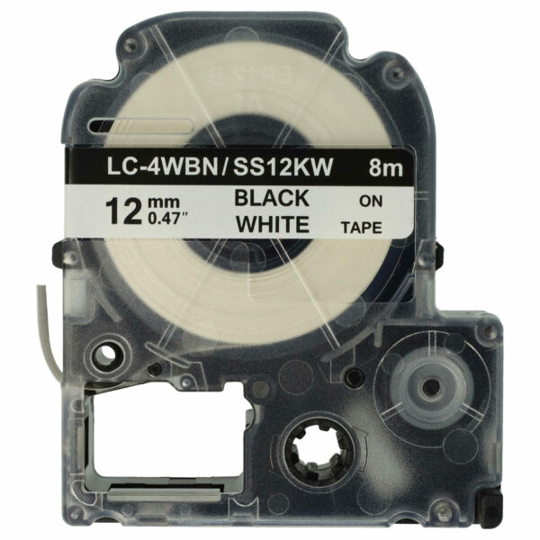 Fita de Etiquetas compatível com Epson LC-4WBN - 12 mm Preto sobre Branco