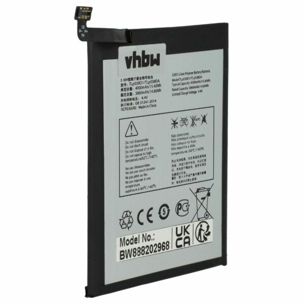 Bateria vhbw para Alcatel TLP038D1, TLP038D7 - 3850 mAh 3.85 V Li-polymer