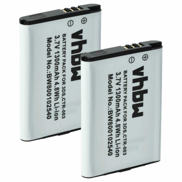 Bateria de Substituição vhbw para Comando Nintendo CTR-003 - 1300 mAh 3.7 V Li-Ion (Pack 2x)
