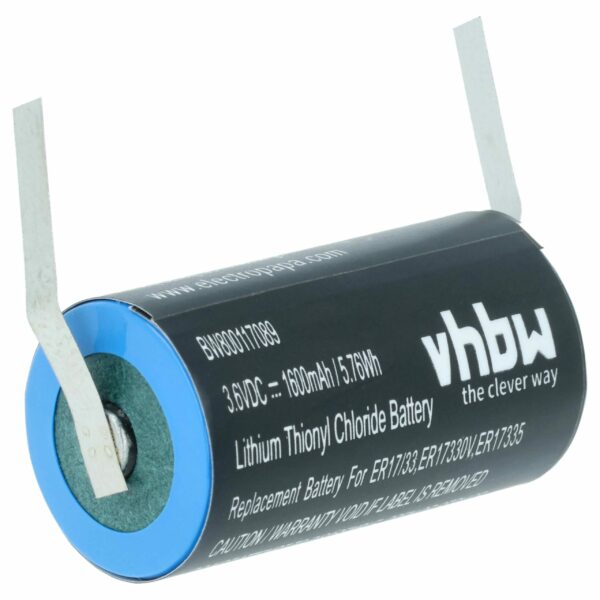 Bateria de substituição vhbw para Maxell ER17/33 - 1600 mAh 3.6 V Li-MnO2