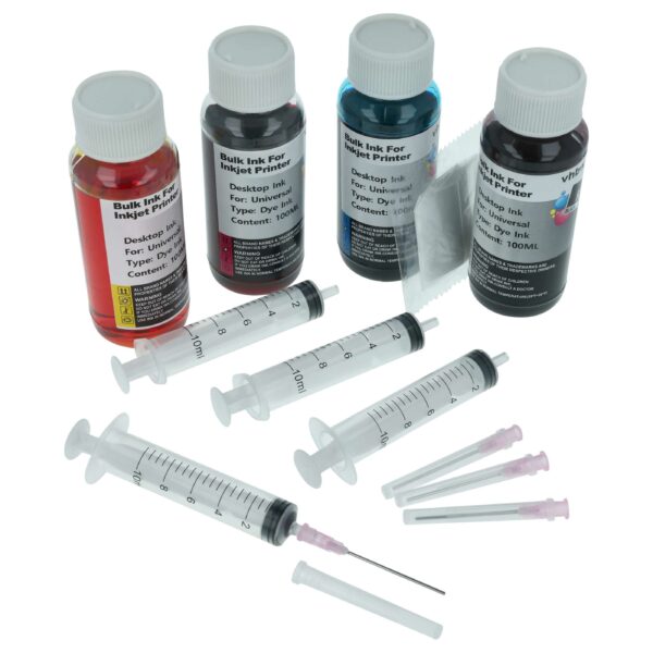 Kit de Tinta de Recarga 4x Multicolorida vhbw para Impressoras Canon, HP e Outros - 100 ml