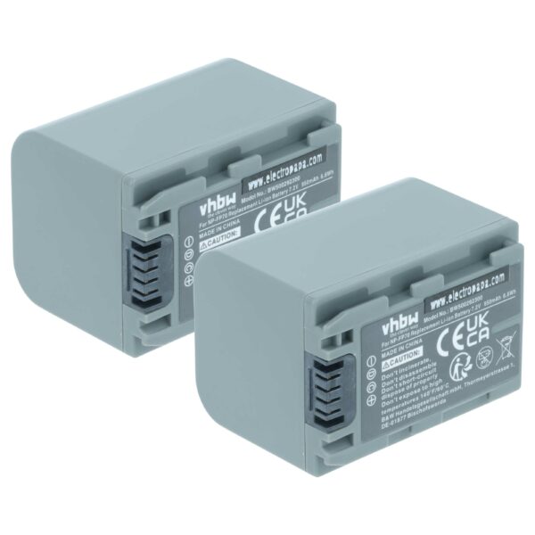 2x Baterias vhbw para Câmara de Vídeo Sony NP-FP60, NP-FP51, NP-FP50 - 950 mAh 7.2 V Li-Ion