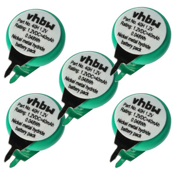 5x Pilha Botão vhbw 1/V40H 2 Pinos - 40 mAh 1.2 V NiMH