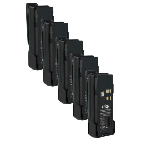 Bateria vhbw 5x para Motorola PMNN4406, PMNN4406BR, PMNN4409 - 2600 mAh 7.4 V Li-Ion + Clipe de Cintura