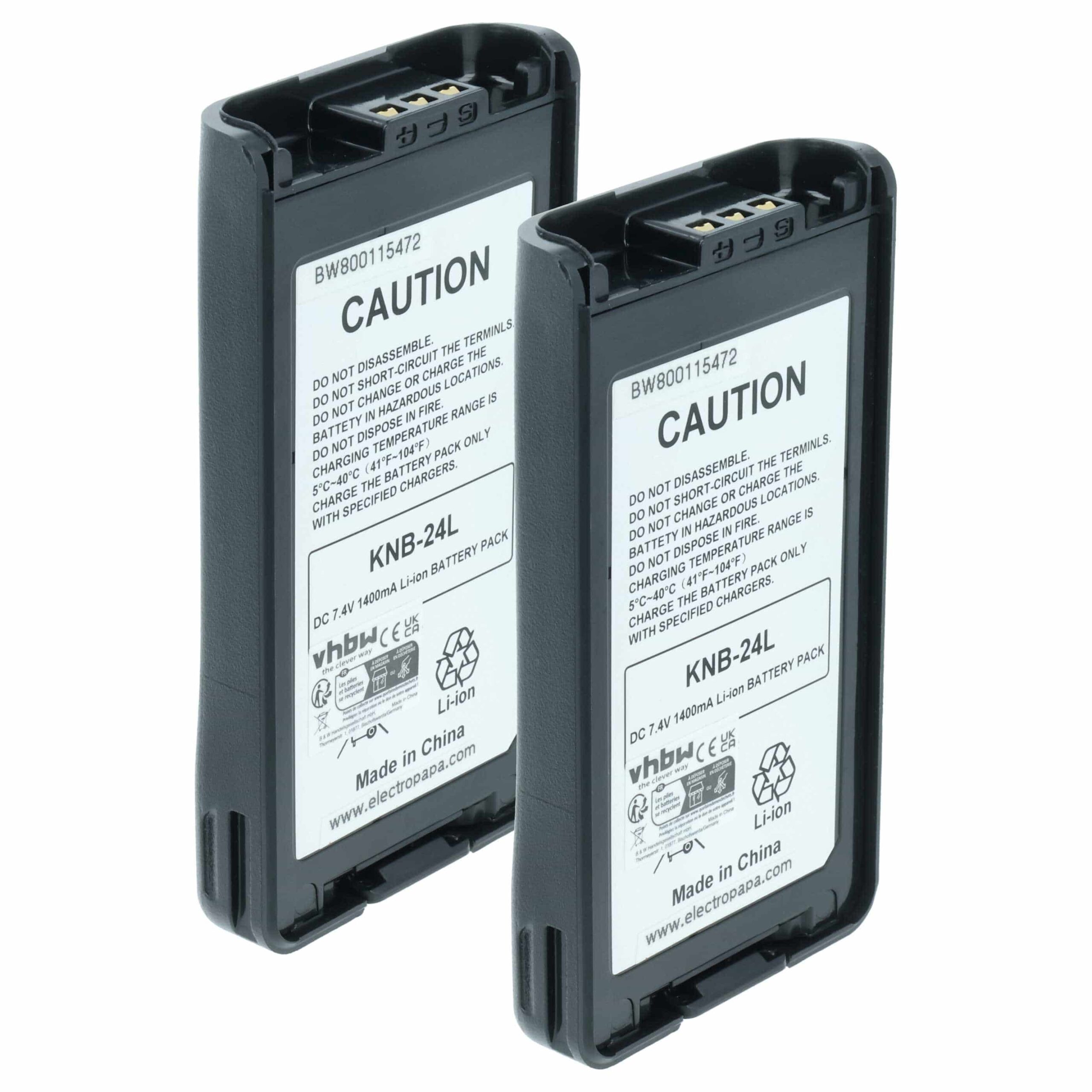 Bateria vhbw para Rádios Kenwood KNB-24LX, KNB-24, KNB-24Li, KNB-25A, KNB-25, KNB-24L - 1400 mAh 7.4V Li-Ion (Pack 2x)