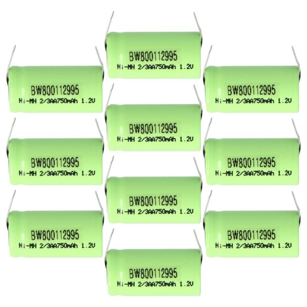 Bateria NiMH 2/3AA 750 mAh 1.2V vhbw - Pack 10 Unidades para Modelos RC