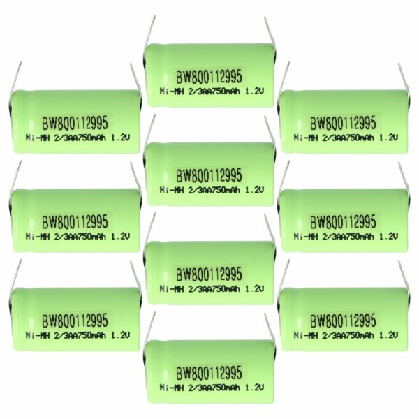 Bateria NiMH 2/3AA 750 mAh 1.2V vhbw - Pack 10 Unidades para Modelos RC