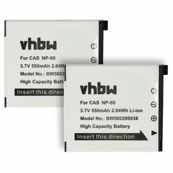 2x Bateria compatível Casio NP-60 - 550mAh, 3.6V, Li-Ion