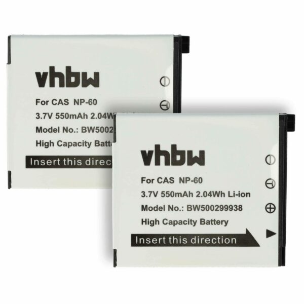 2x Bateria compatível Casio NP-60 - 550mAh, 3.6V, Li-Ion