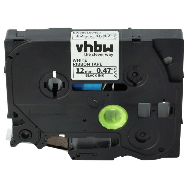Fita Têxtil vhbw compatível com Brother TZE-R231, TZER231 - 12 mm Preto sobre Branco