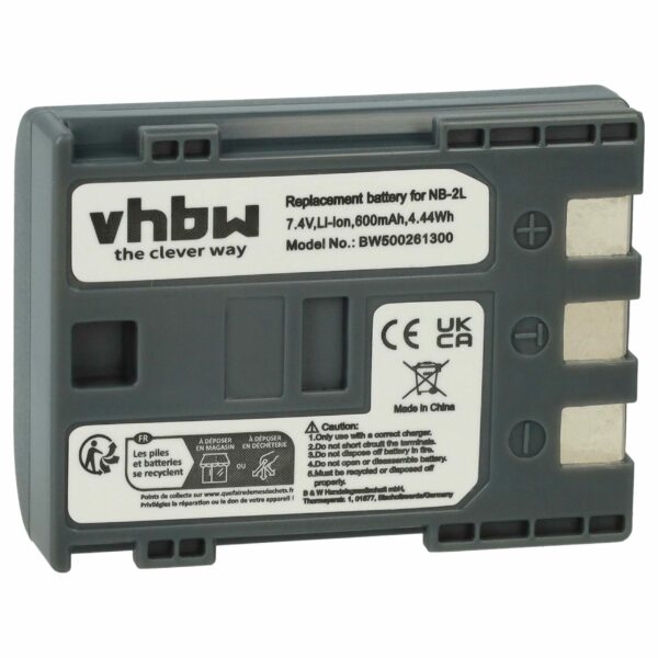 Bateria vhbw para Câmaras Canon - Substitui NB-2LH, NB-2L - 600 mAh 7.2 V Li-Ion