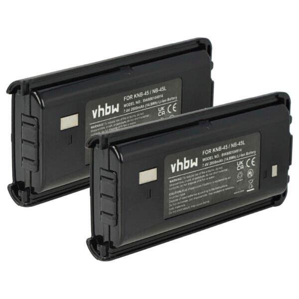 Bateria vhbw para rádio Kenwood KNB-45, KNB-45L, KNB-45Li (2000 mAh, 7.4 V, 2x)