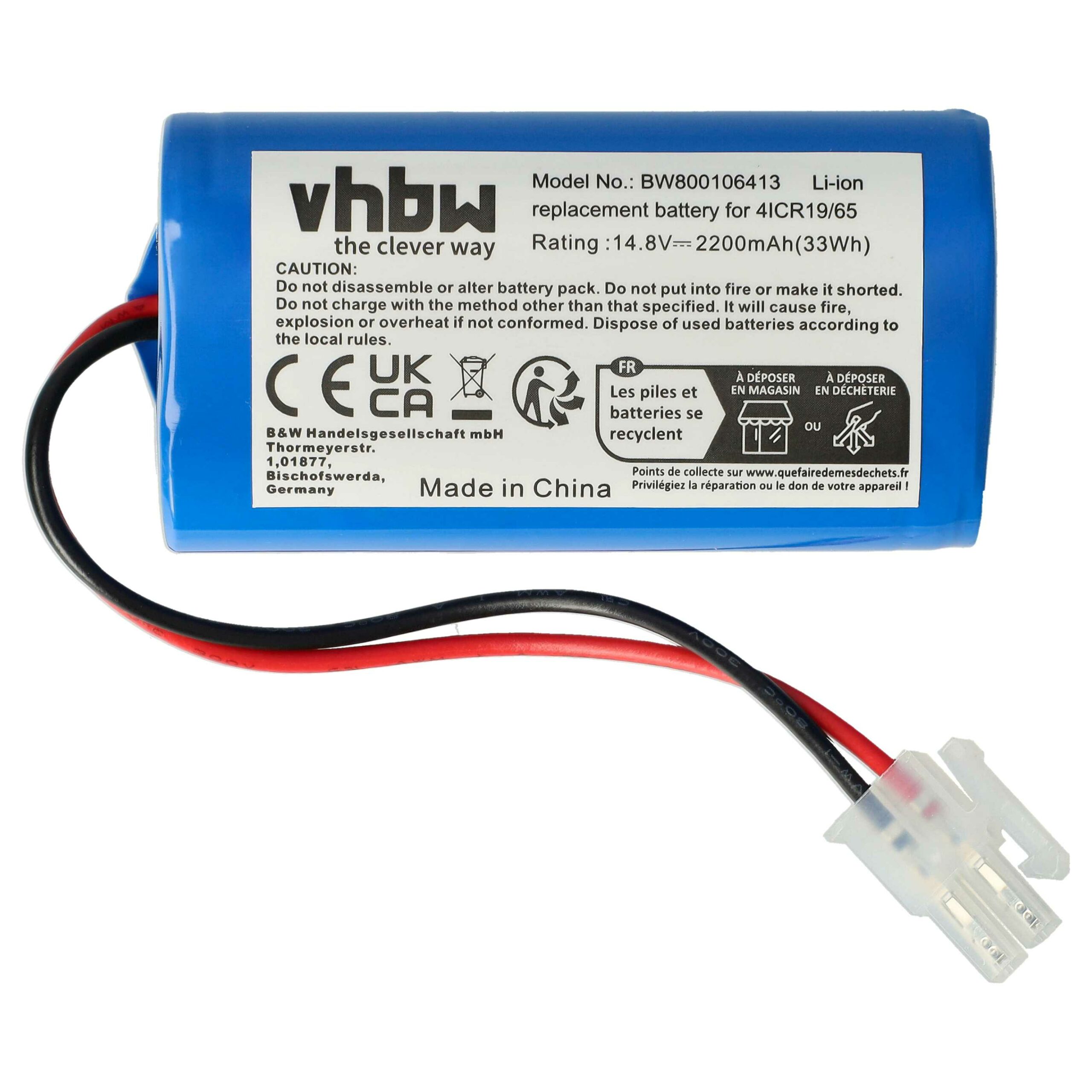Bateria vhbw 2200mAh 14.8V Li-Ion para Silvercrest, iLife, Dibea, Zaco e Ecovacs (substitui 4ICR19/65, BL7402A) - Image 3