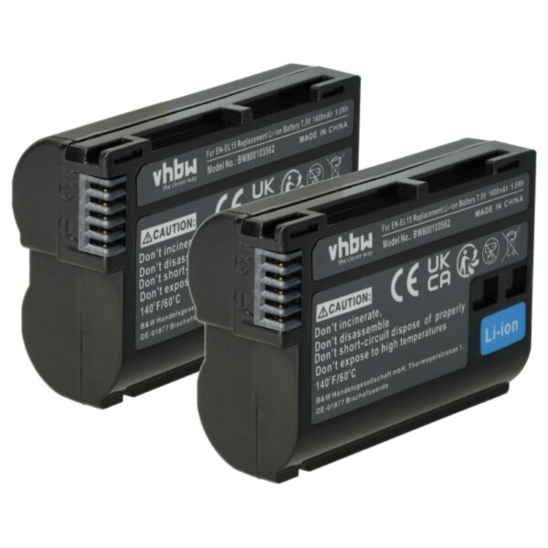 2x Baterias vhbw para Nikon EN-EL15, EN-EL15c - 1400mAh, 7V
